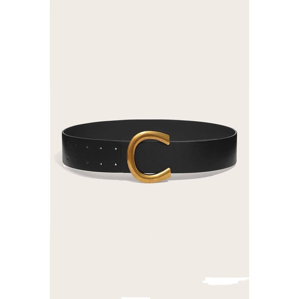 Women's Large C Shape Buckle Vegan Leather Fashion Belt